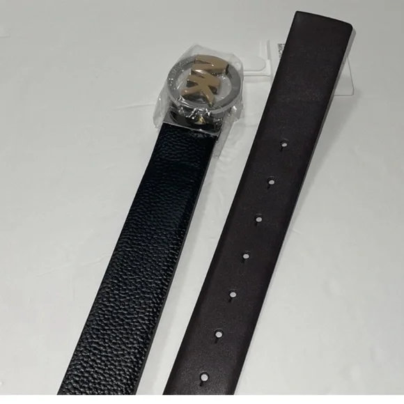 MICHAEL KORS MK Logo Twist Reversible Genuine LEATHER Black & Brown Belt.NWT